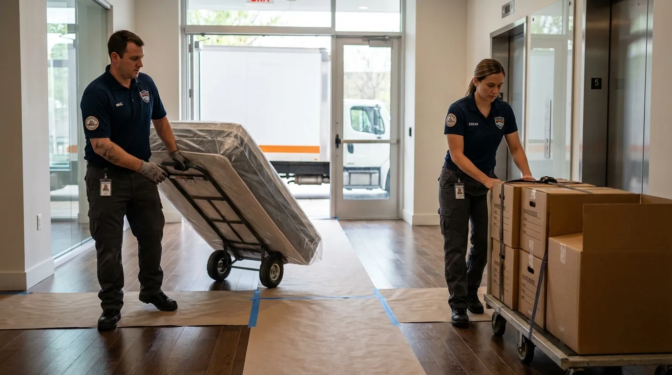 Professional apartment movers loading elevator in Fountain Hills, AZ